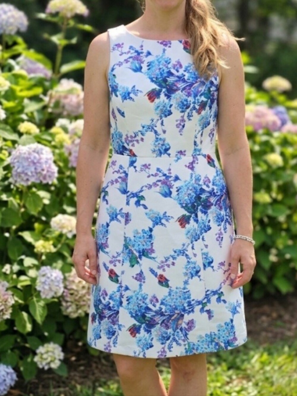 Talbots Womens White Floral Print Sleeveless Knee Length Dress Size 10